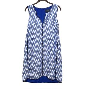 J.Crew Blue White Zig Zag Icat Geometric Print Sleeveless Shift Dress Size 8